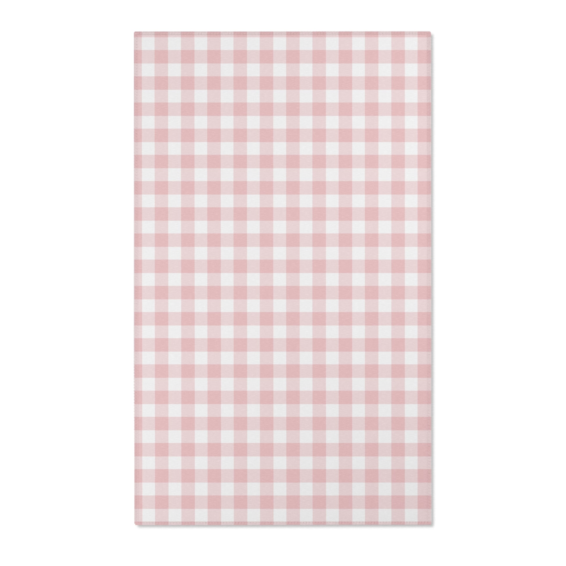 Dusty rose and white gingham check nursery area rug