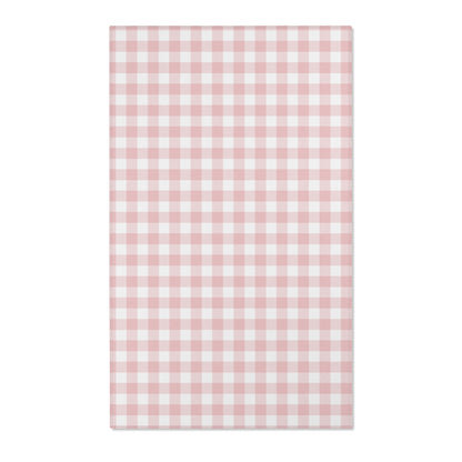 Dusty rose and white gingham check nursery area rug