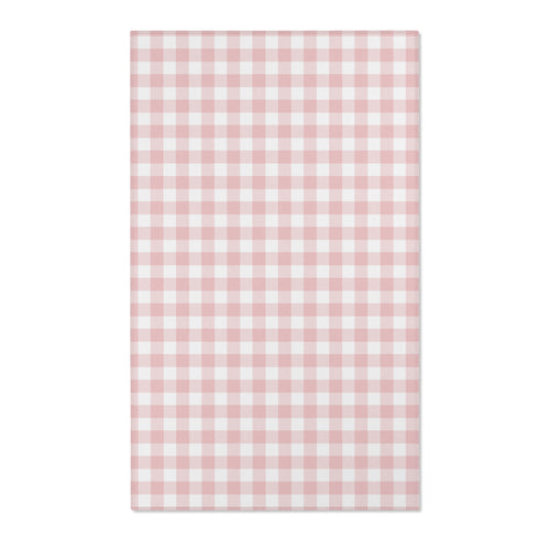 Dusty rose and white gingham check nursery area rug