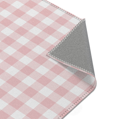 Rose Gingham rug in a baby girl's nursery