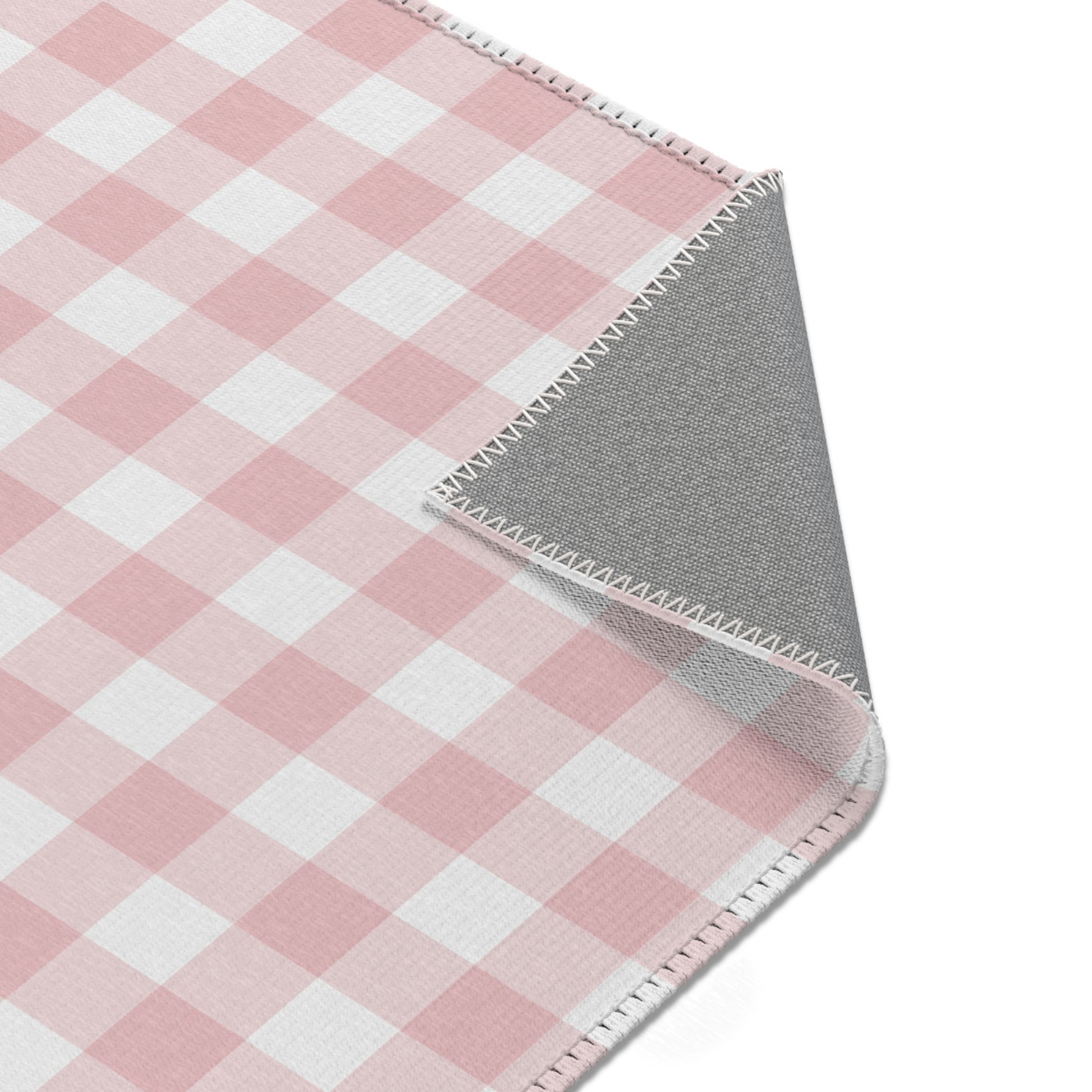 Rose Gingham nursery area rug in landscape orientation