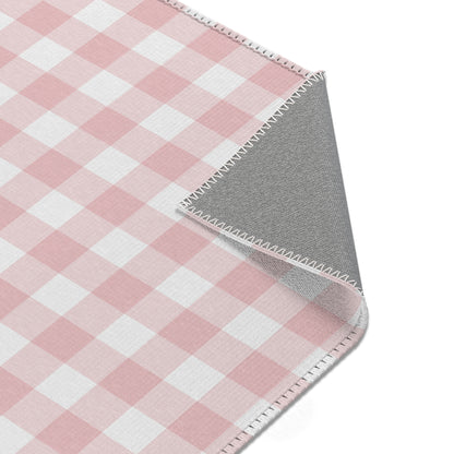 Rose Gingham nursery area rug in landscape orientation