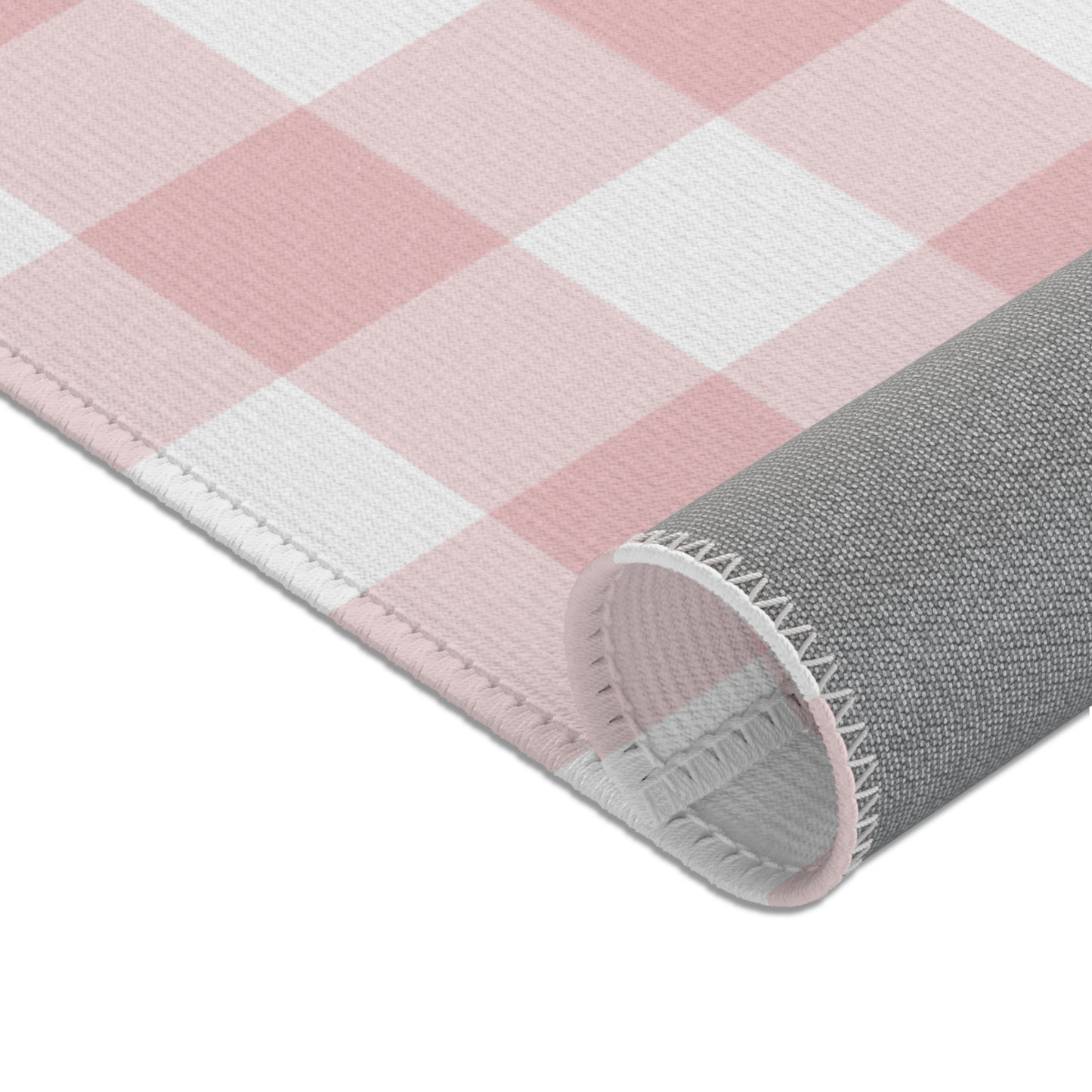 Rose Gingham area rug, full check detail