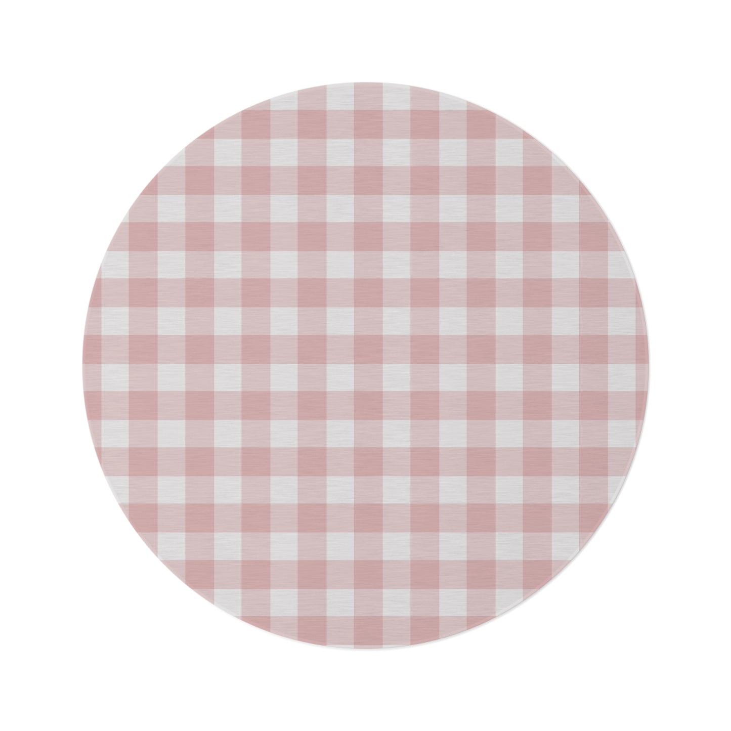 Rose Gingham round nursery rug on a baby room floor