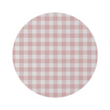 Rose Gingham round nursery rug on a baby room floor