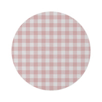 Rose Gingham round nursery rug on a baby room floor