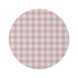 Rose Gingham round nursery rug on a baby room floor
