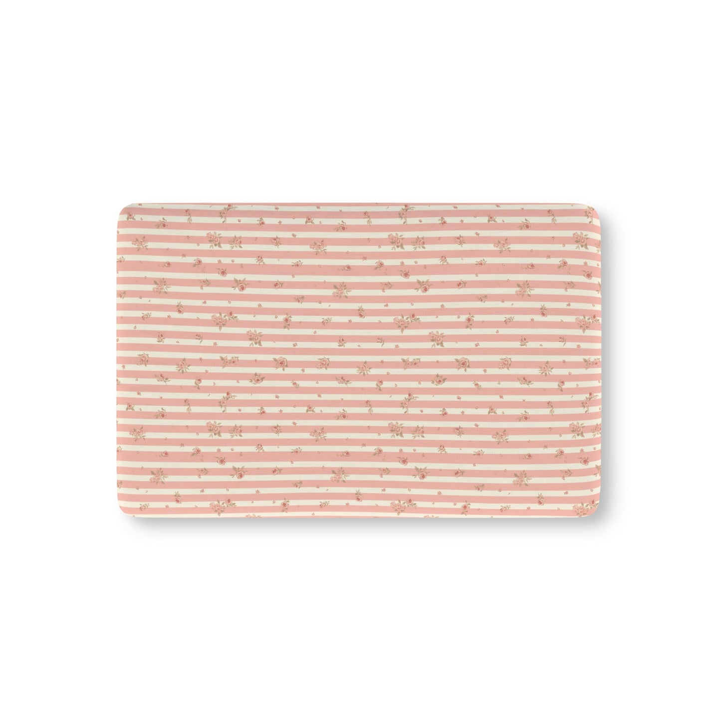 Rose Stripe fitted crib sheet on a nursery crib mattress