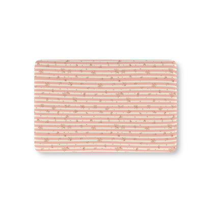 Rose Stripe fitted crib sheet on a nursery crib mattress