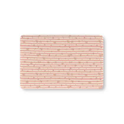 Rose Stripe fitted crib sheet on a nursery crib mattress