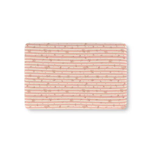 Rose Stripe fitted crib sheet on a nursery crib mattress