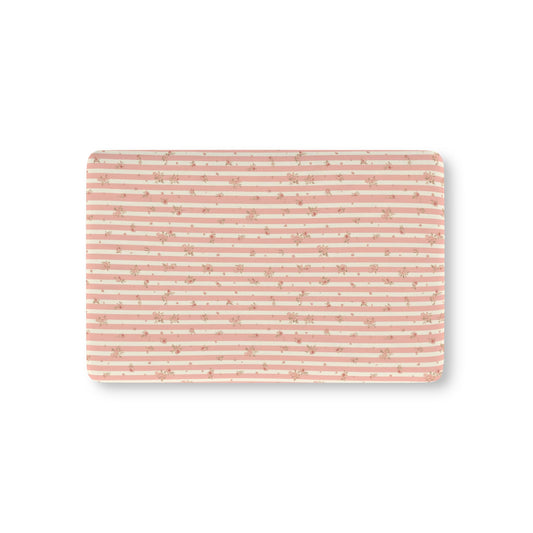 Rose Stripe fitted crib sheet on a nursery crib mattress