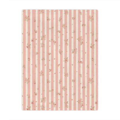 Minky baby blanket in pink and cream stripes, Rose Stripe print