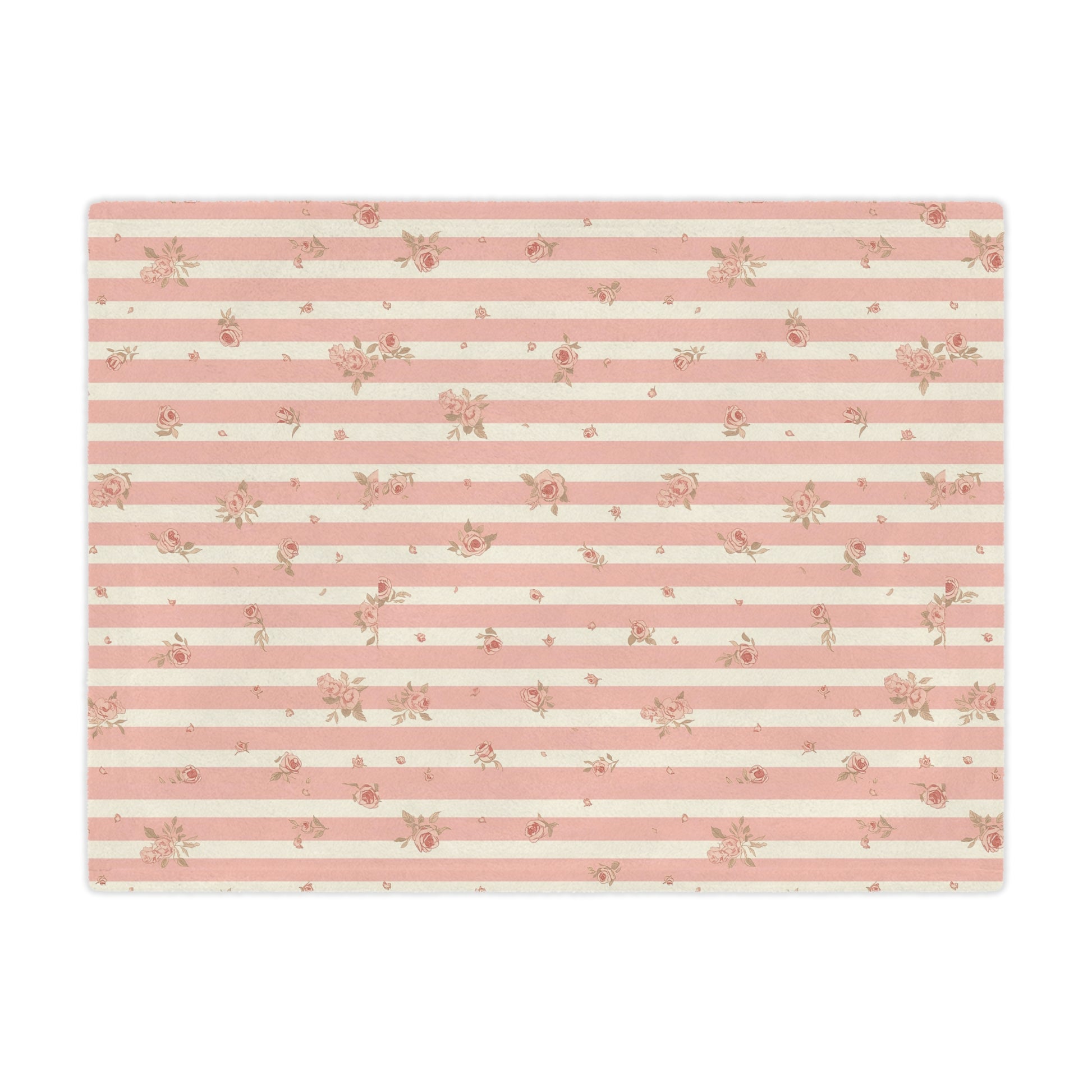 Close detail of the ticking stripe and roses on the minky blanket