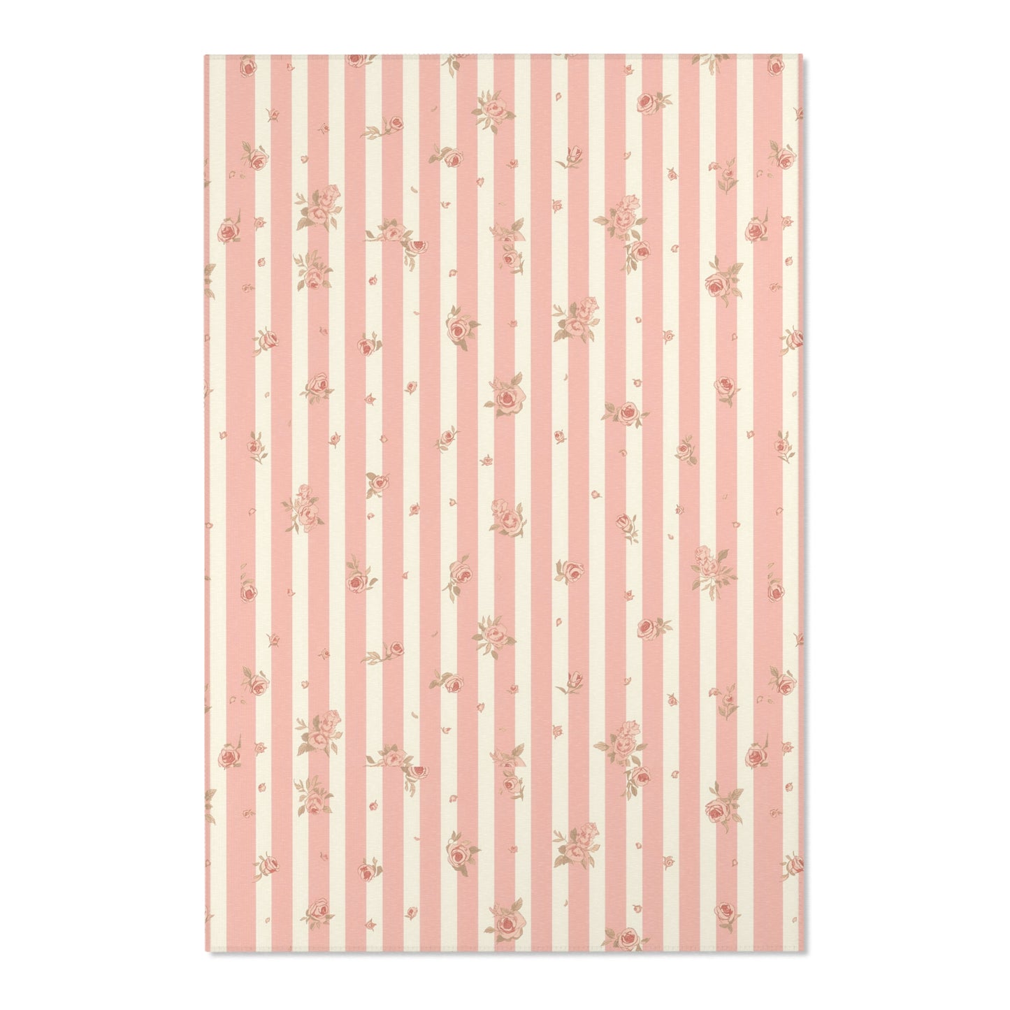 Close detail of the stripes and roses on the nursery area rug