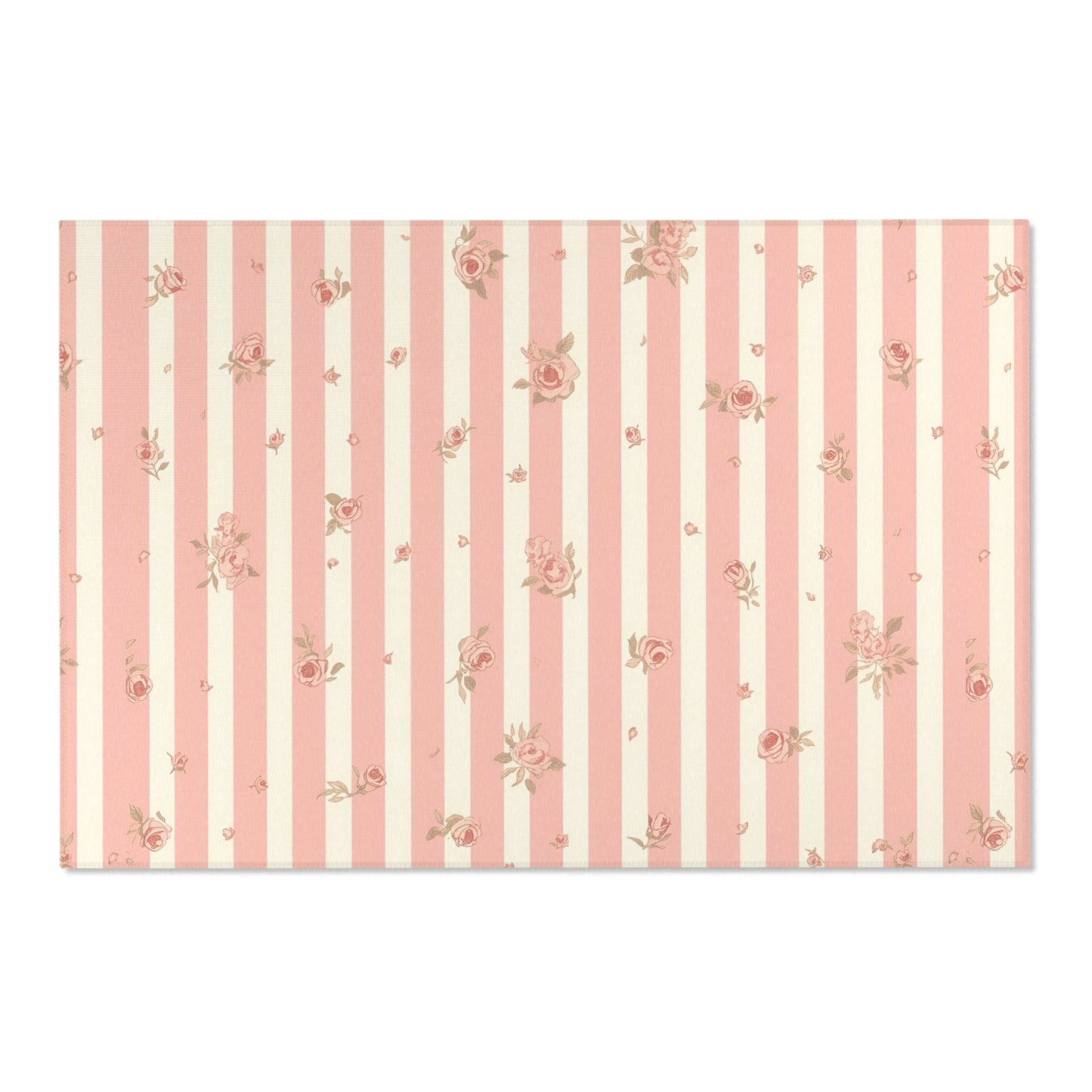 Low pile nursery rug with pink and cream ticking stripes