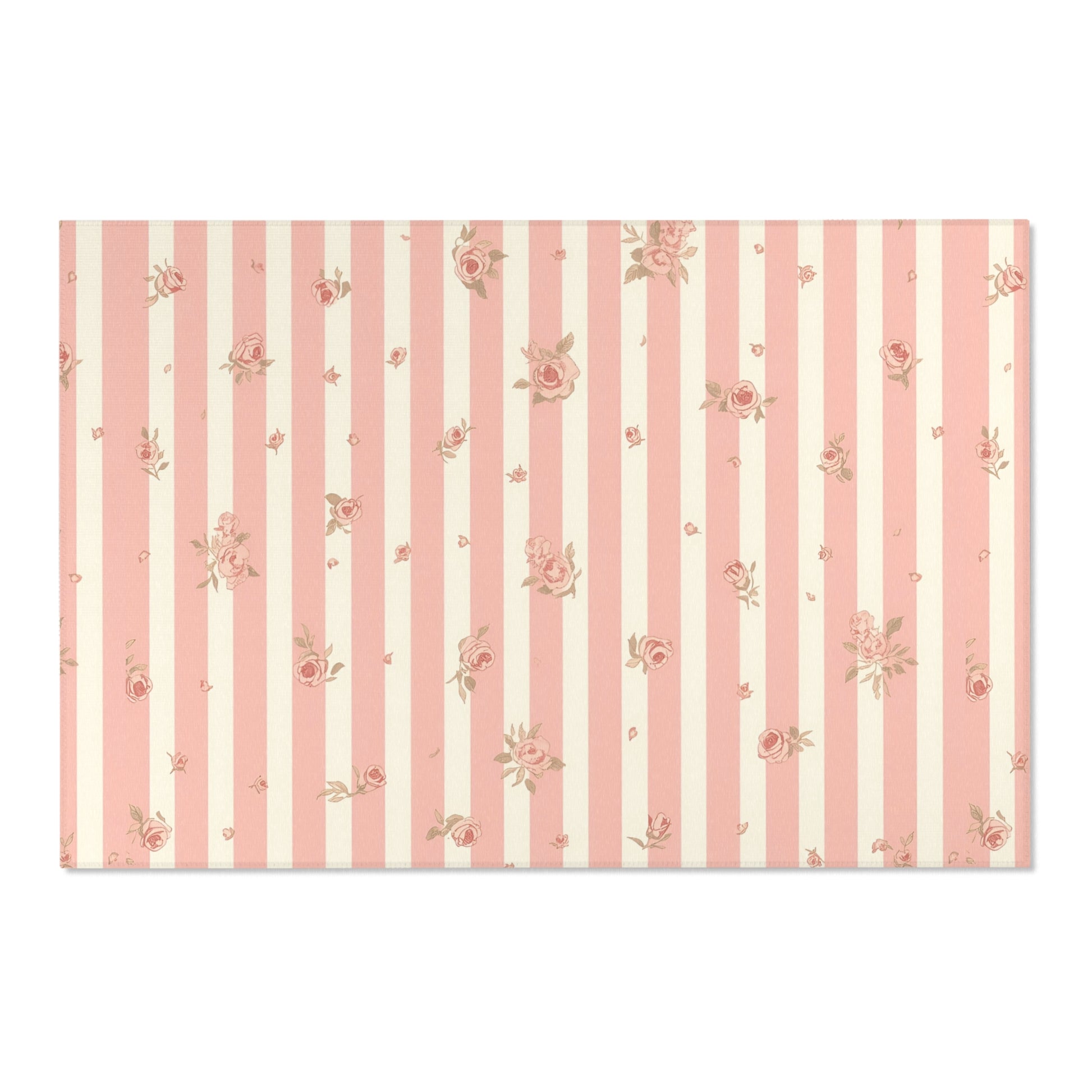 Low pile nursery rug with pink and cream ticking stripes