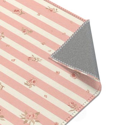 Rose Stripe nursery rug pattern shown flat