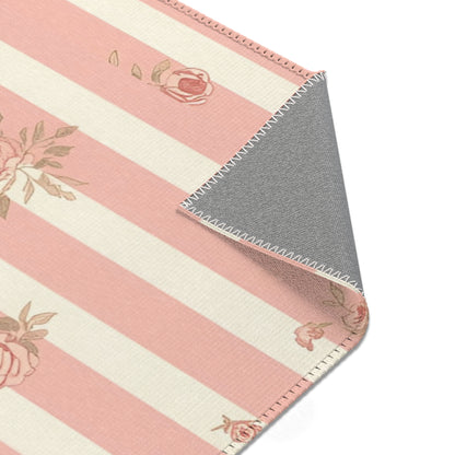 Rose Stripe rug print detail in pink and cream
