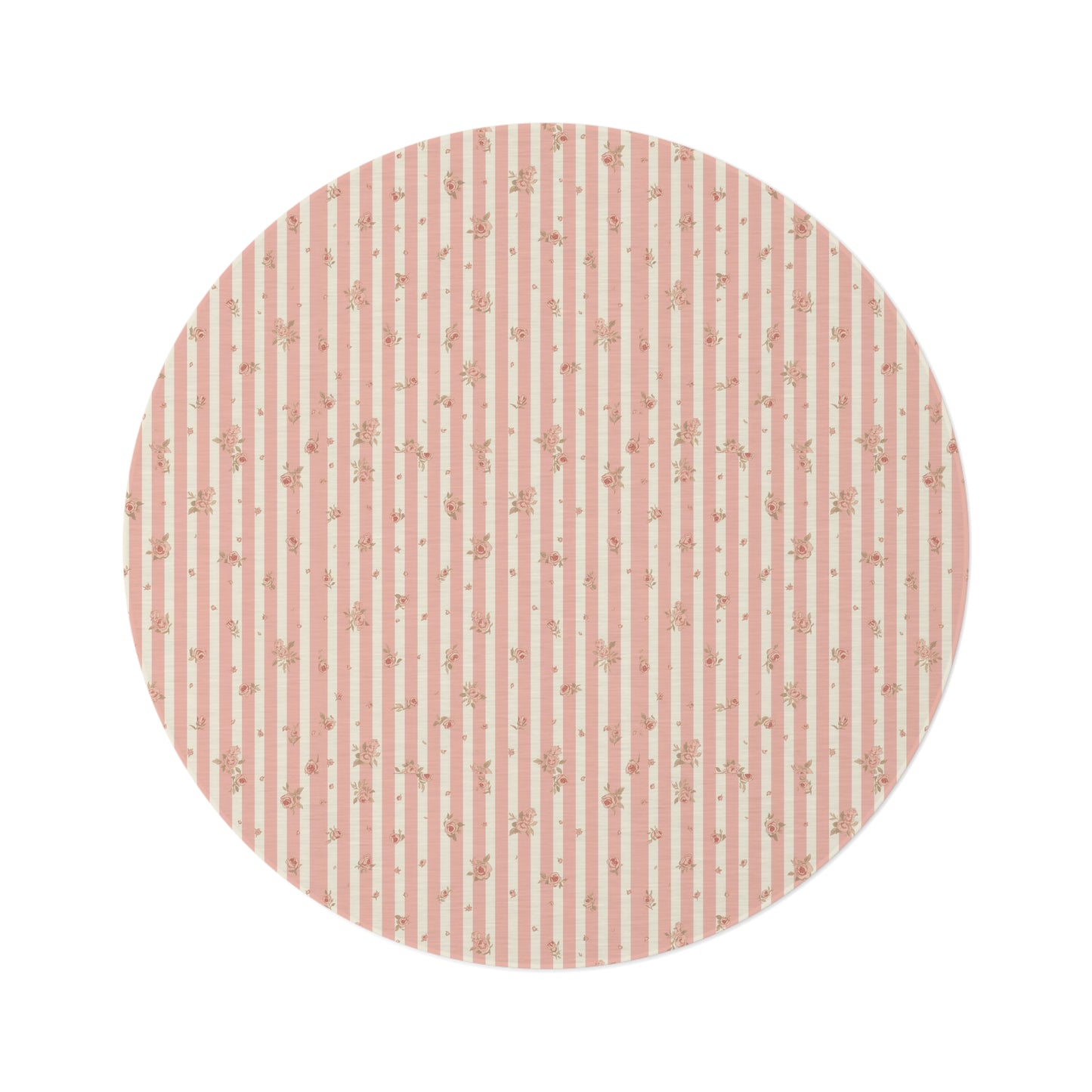 Rose Stripe round nursery rug on a baby room floor
