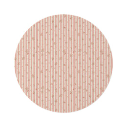 Rose Stripe round nursery rug on a baby room floor