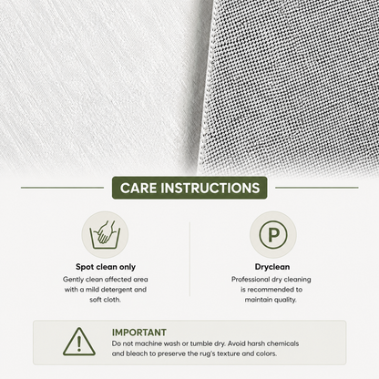 Care instructions for the nursery rug: spot clean or dry clean, do not machine wash