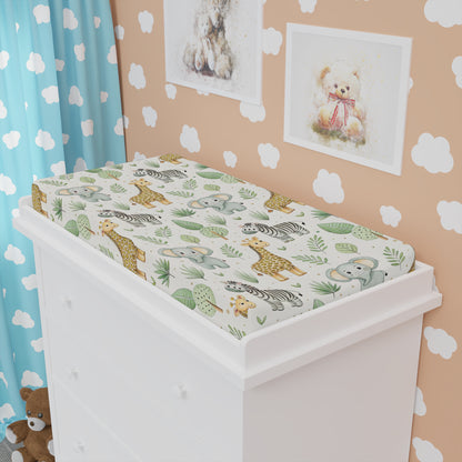 Safari changing pad cover styled in a gender neutral nursery