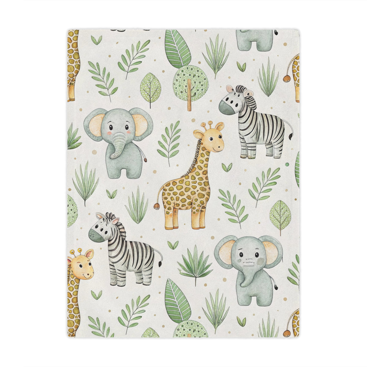Safari animal minky baby blanket draped over a crib