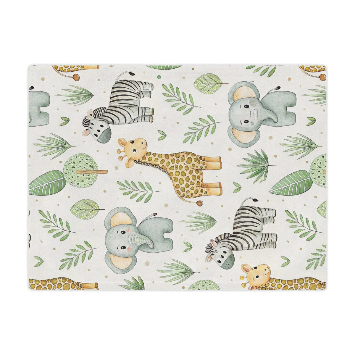 Watercolour safari print minky baby blanket folded