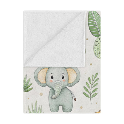 Close-up of the plush minky texture on a safari baby blanket
