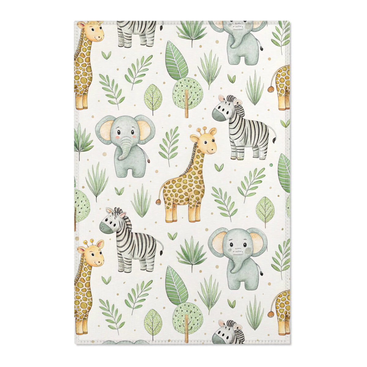 Safari animal nursery area rug in a gender neutral baby room