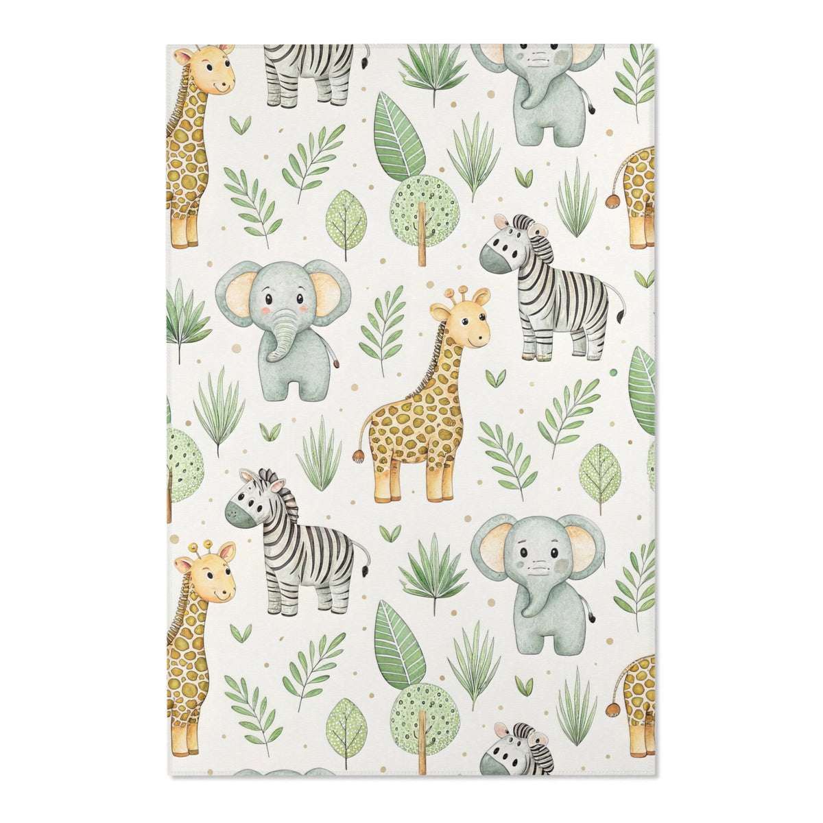 Close-up of the watercolour safari print on a nursery rug
