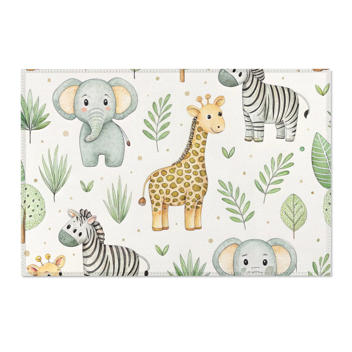 Washable safari animal area rug under a nursery crib