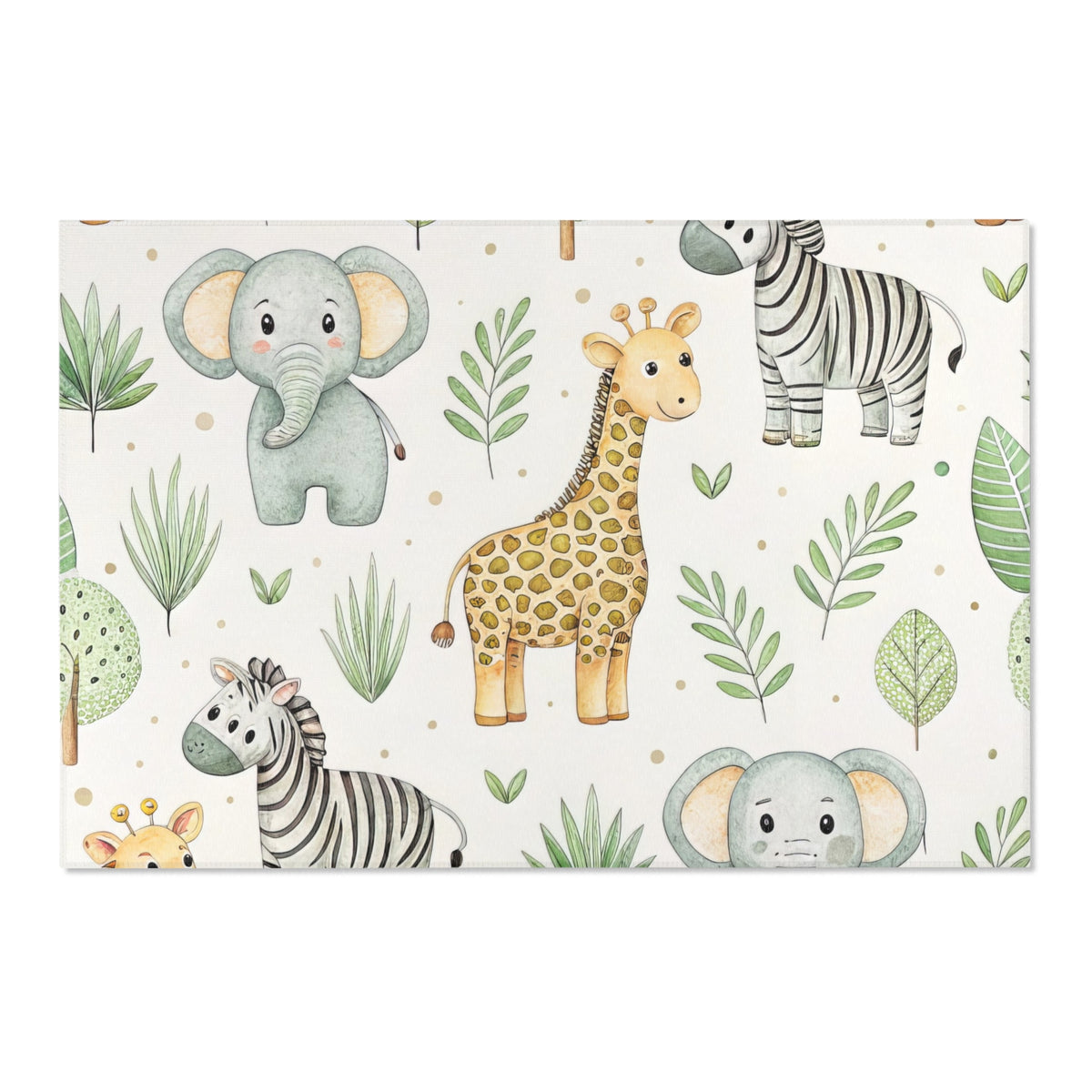 Corner detail of the safari animal nursery rug