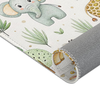 Watercolour safari nursery rug shown at full size