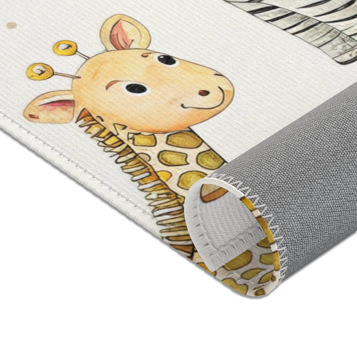 Watercolour safari area rug in a baby nursery corner