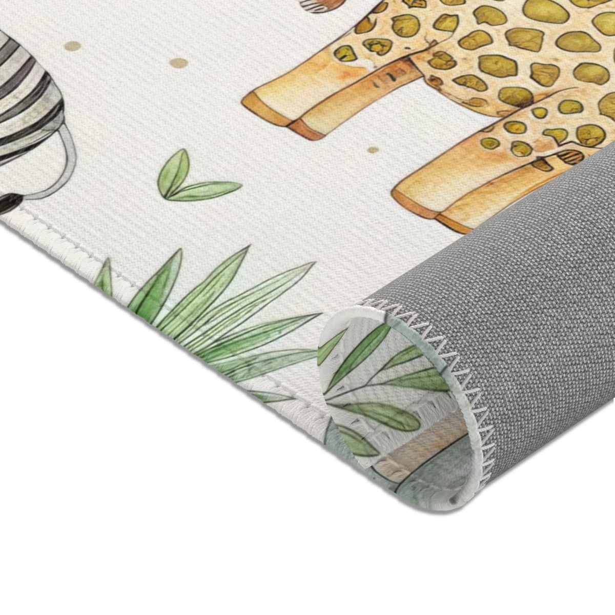 Safari animal nursery area rug in portrait orientation