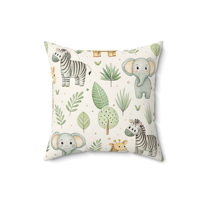 Faux suede nursery cushion with watercolour safari animals