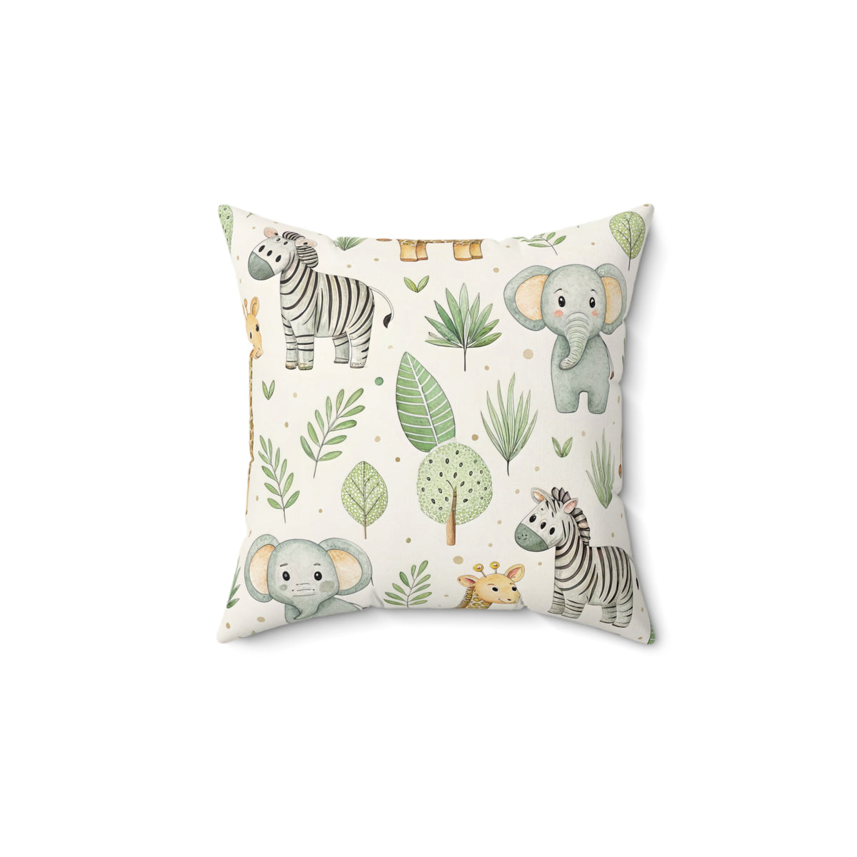 Square safari print cushion for a gender neutral baby room