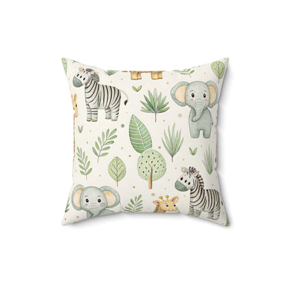 Safari animal cushion shown against a neutral nursery wall