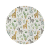 Safari animal round nursery rug on a baby room floor