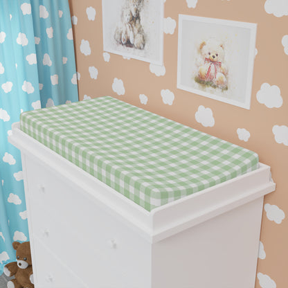 Close detail of the Sage Gingham check on the changing pad cover