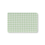Sage Gingham fitted crib sheet on a nursery crib mattress