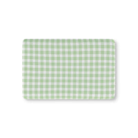 Sage Gingham fitted crib sheet on a nursery crib mattress