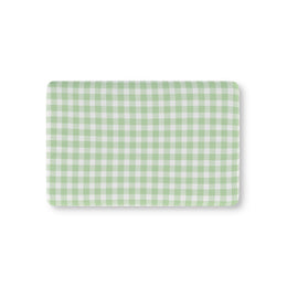 Sage Gingham fitted crib sheet on a nursery crib mattress