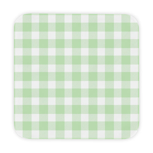 Sage Gingham hooded baby towel wrapped around a baby