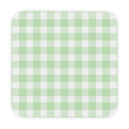 Sage Gingham hooded baby towel wrapped around a baby