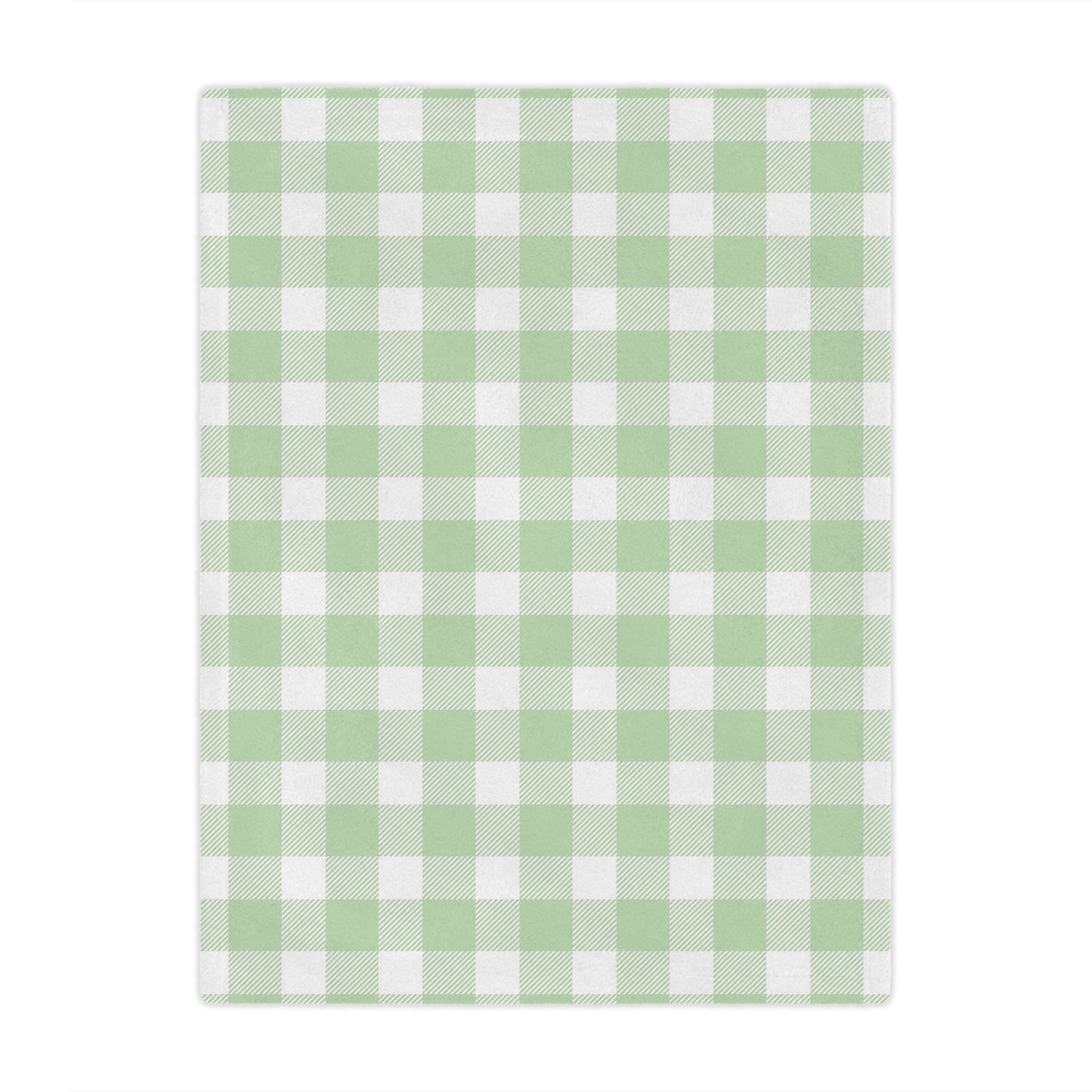 Minky baby blanket in a sage green and white check