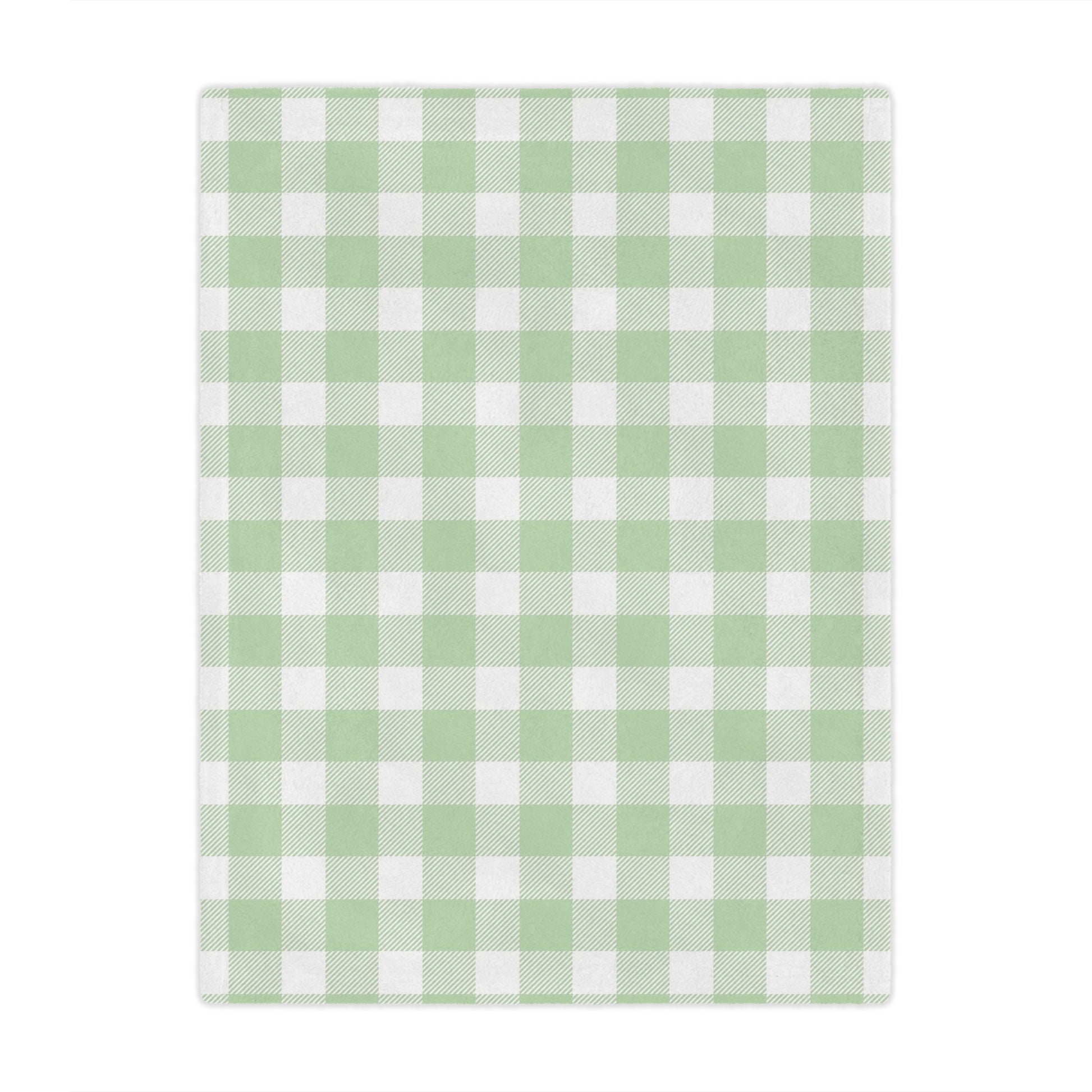 Minky baby blanket in a sage green and white check