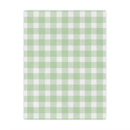Minky baby blanket in a sage green and white check